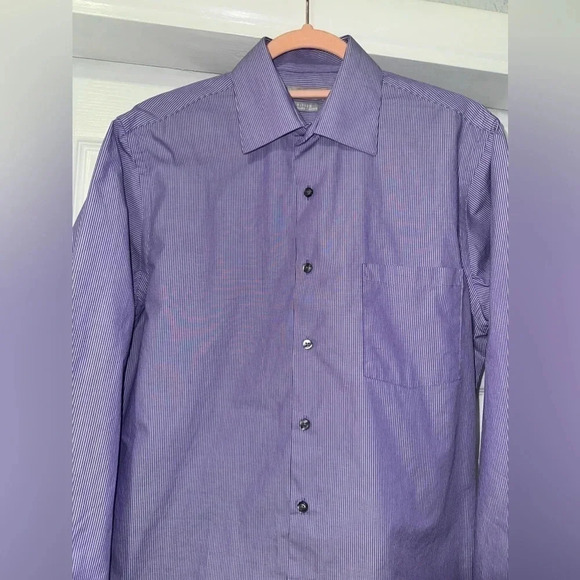 Van Heusen Fitted Button Down Shirt, Purple & White Stripes - Picture 4 of 10